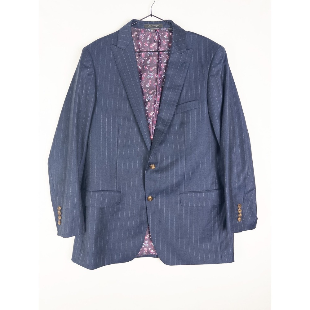 Indochino Wool Blazer Mens 44R Navy Striped 2 Button Business Single Breasted‎